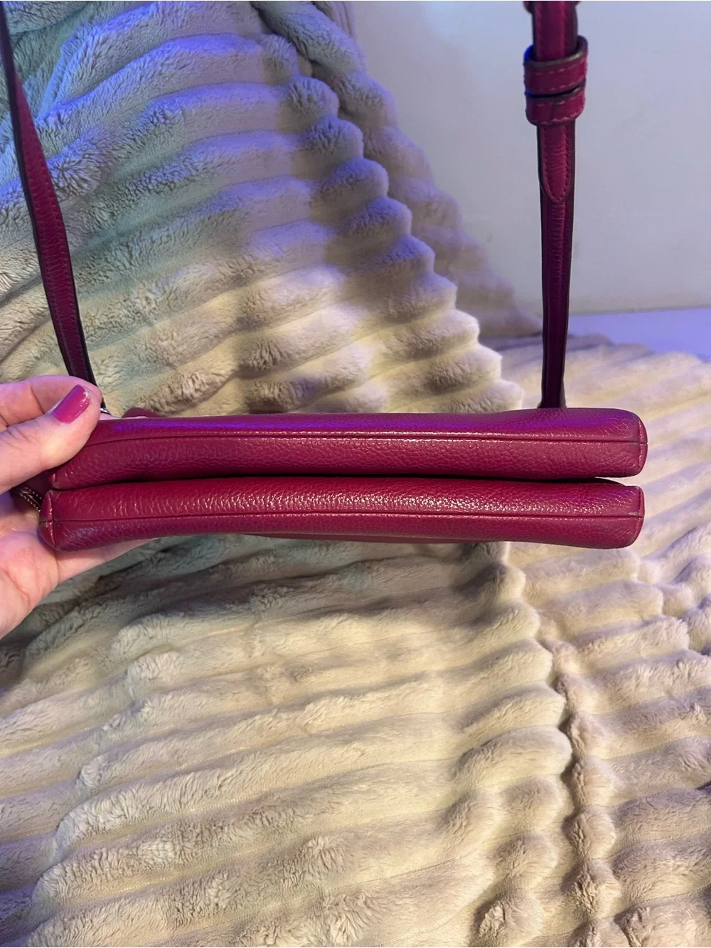 Coach Pebbled Leather Double Zip Wristlet - Raspberry - Picture 9 of 16